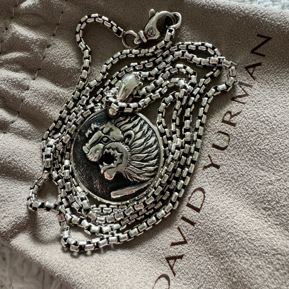 David Yurman Box Chain Necklace with Lion Amulet